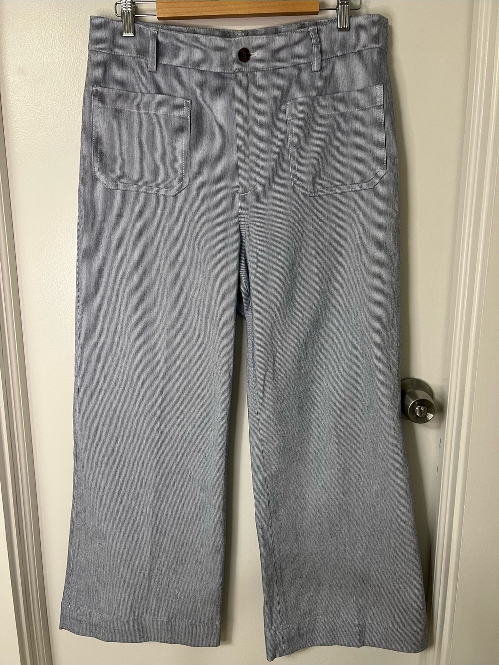J. Crew Blue and White Striped High Waisted Wide Leg Minimalist Work Pants